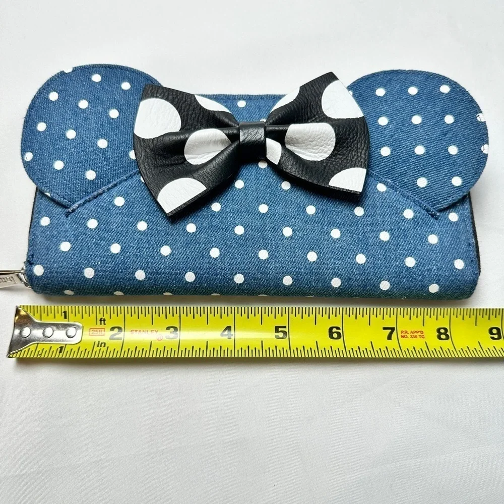 Loungefly Disney Minnie Mouse Denim Polka Dot Zip Around Wallet NWOT